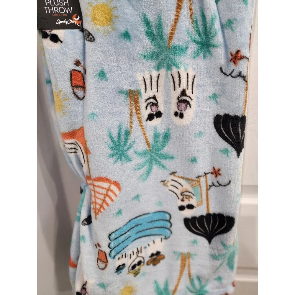 Summerween Halloween Beach Pool Ghost Soft Plush Throw Blanket
